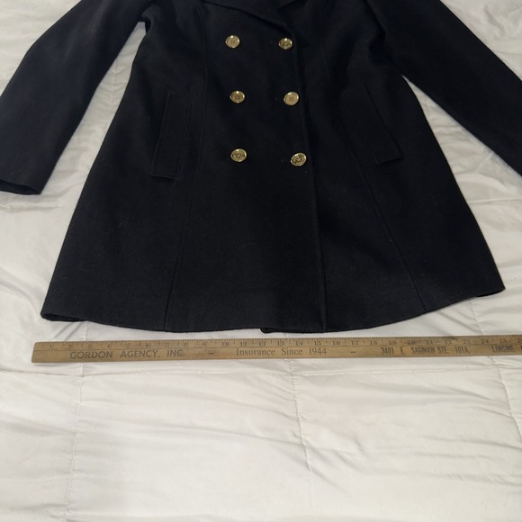 Michael Kors Women's Black Size 10 Double-Breasted Wool Blend Coat Long Metal - Picture 5 of 11